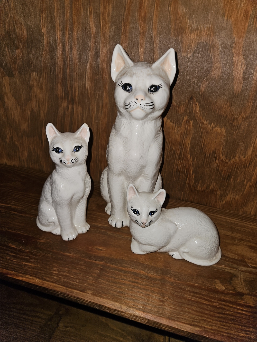 White Ceramic Cat Figurine Trio - Vintage Style
